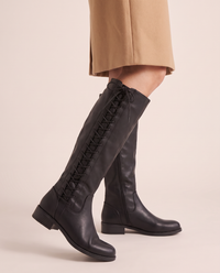 Lace-Up Knee-High Boots with Low Block Heel for Women — worn, side profile