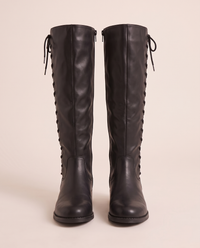 Lace-Up Knee-High Boots with Low Block Heel for Women — pair, studio
