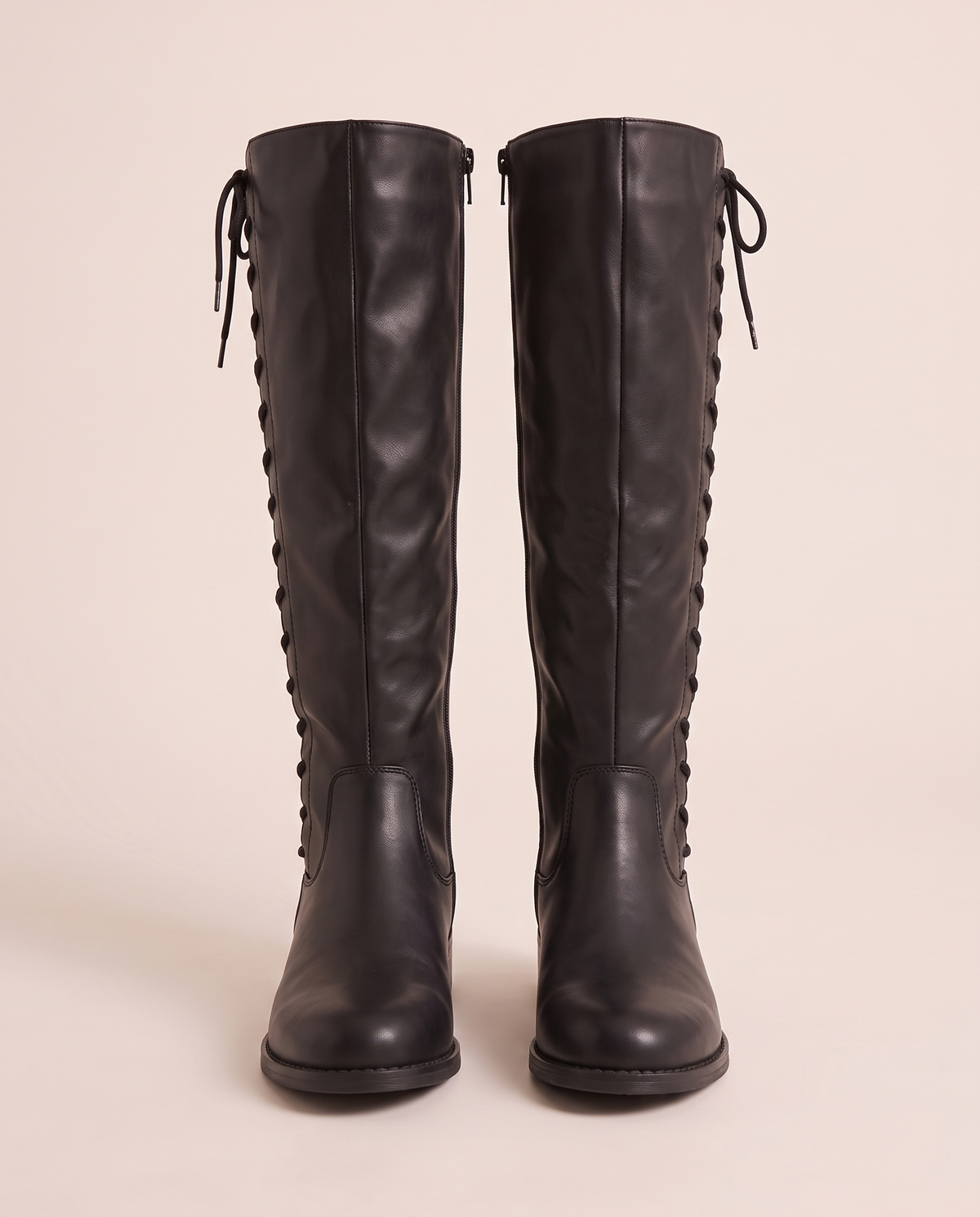 Lace-Up Knee-High Boots with Low Block Heel for Women — pair, studio