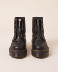 Chunky Platform Leather Ankle Boots with Front Zip — pair, studio