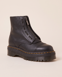 Chunky Platform Leather Ankle Boots with Front Zip — single boot, three-quarter view