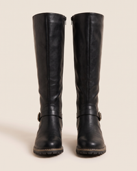 Knee-High Riding Boots with Buckle Strap for Women — black, pair, studio