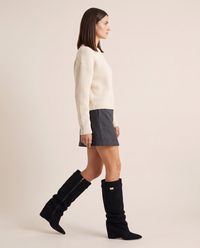 Women's Black Slouchy Suede Knee High Boots — side profile with inner zip