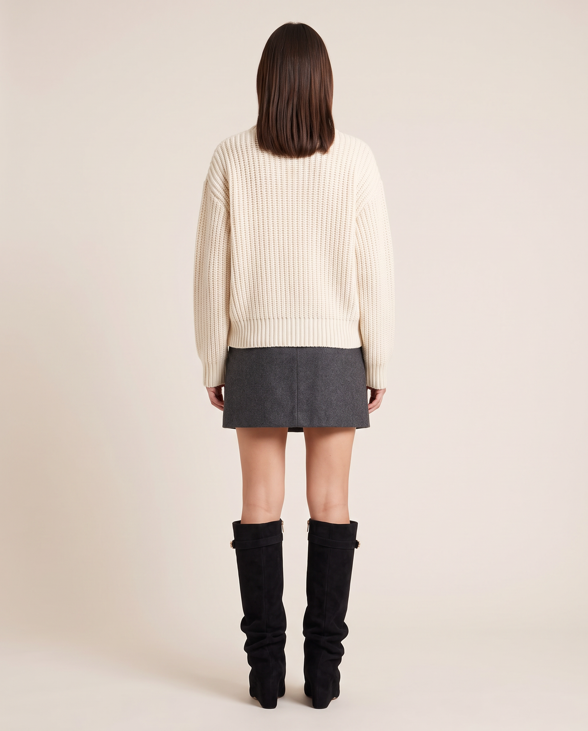 Women's Black Slouchy Suede Knee High Boots — studio back
