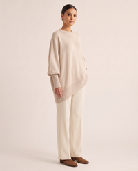 Women's Oversized Crew Neck Knit Sweater — three-quarter view