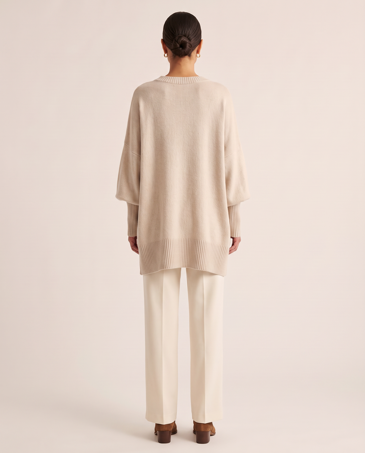 Women's Oversized Crew Neck Knit Sweater — studio back