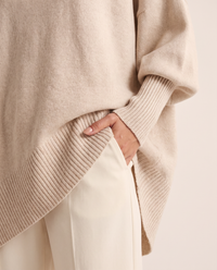 Women's Oversized Crew Neck Knit Sweater — ribbed cuff and hem detail