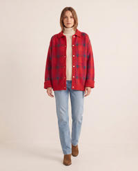 Women's Plaid Knit Cardigan with Collar — worn open over a turtleneck