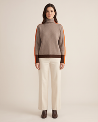 Striped Herringbone Turtleneck Sweater — studio front