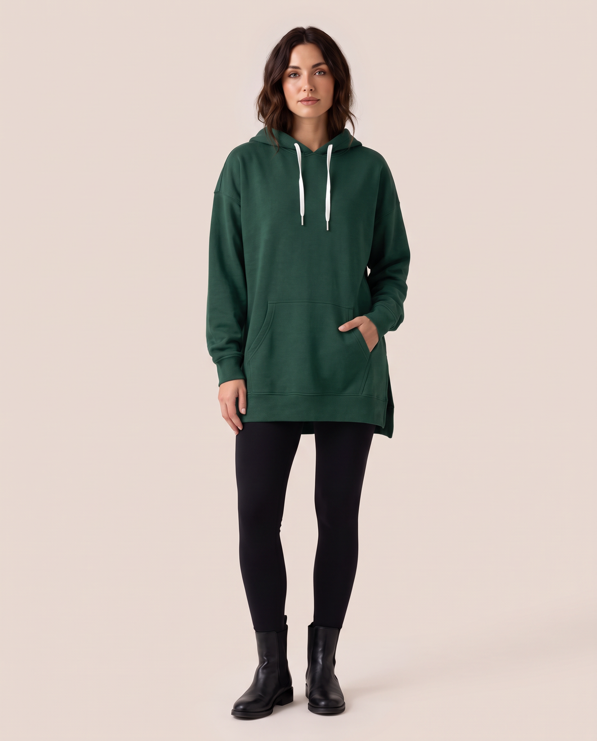 Oversized Hoodie Dress — green, studio front