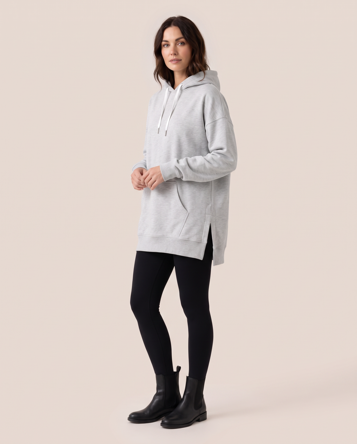 Oversized Hoodie Dress — three-quarter view