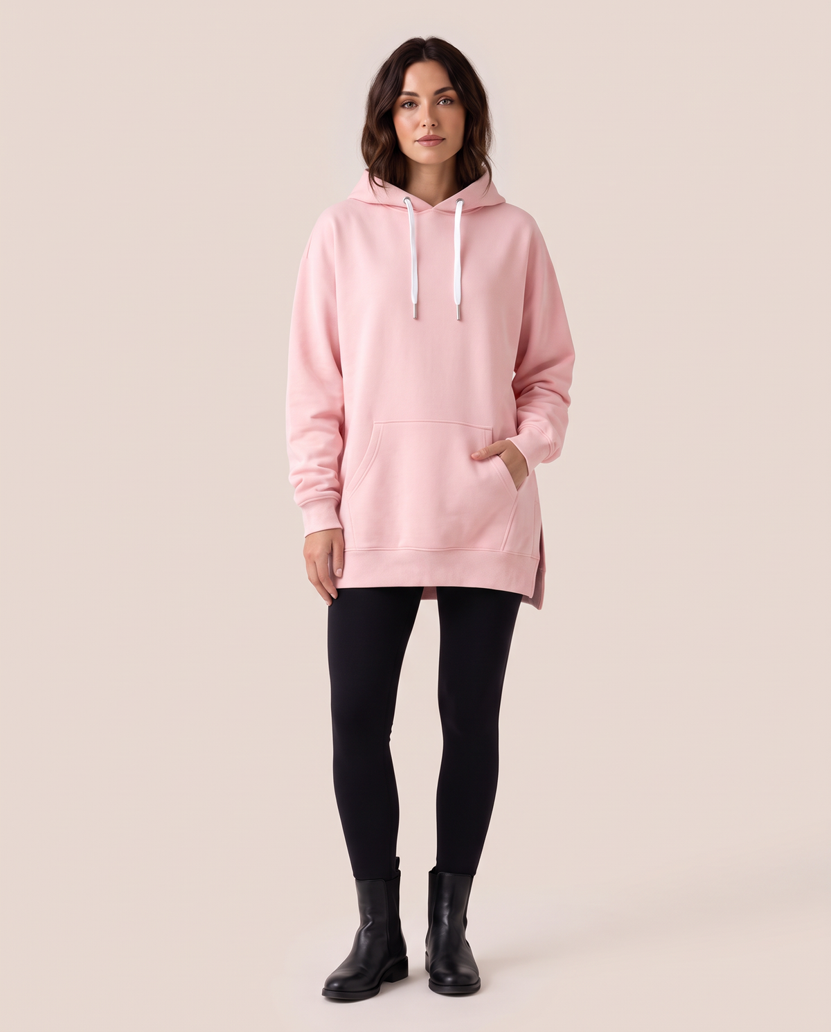 Oversized Hoodie Dress — pink, studio front