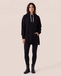 Oversized Hoodie Dress — black, studio front