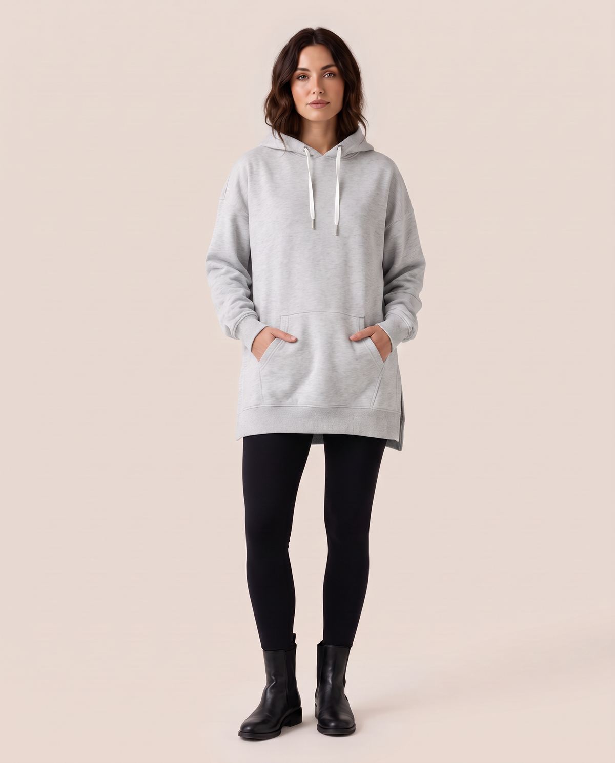 Oversized Hoodie Dress — gray, studio front