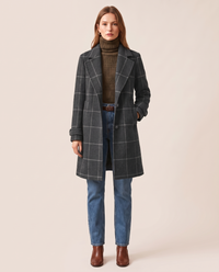 Women's Plaid Wool Blend Coat, Check Overcoat — gray, studio front