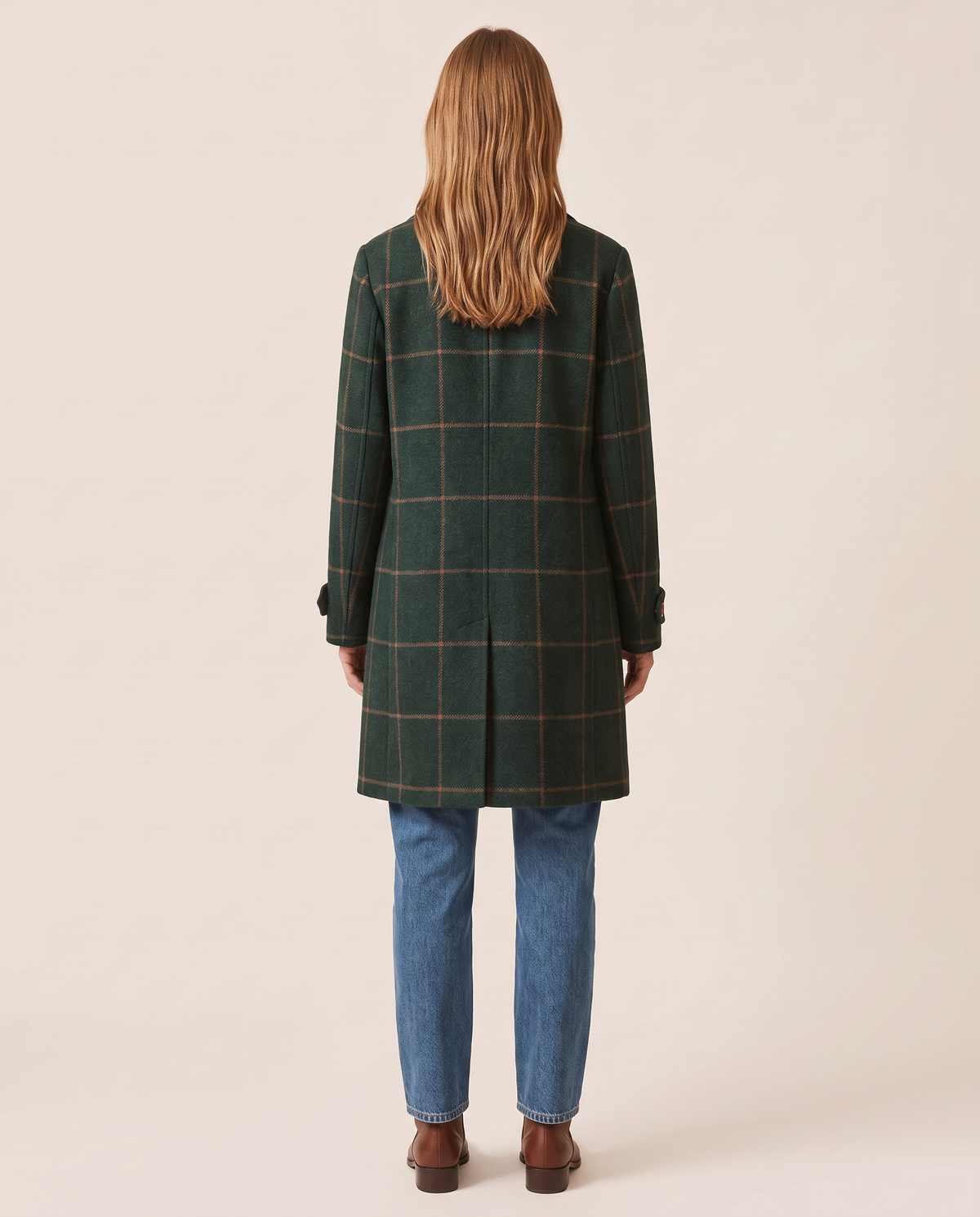 Women's Plaid Wool Blend Coat, Check Overcoat — studio back