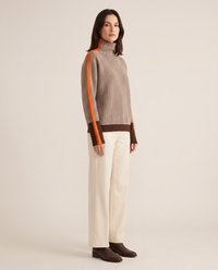 Striped Herringbone Turtleneck Sweater — three-quarter view