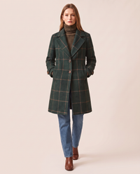 Women's Plaid Wool Blend Coat, Check Overcoat — buttoned, walking