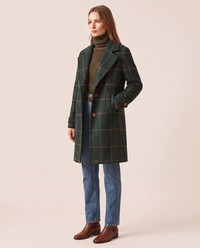 Women's Plaid Wool Blend Coat, Check Overcoat — three-quarter view