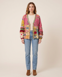 Floral Embroidered Patchwork Cardigan — studio front