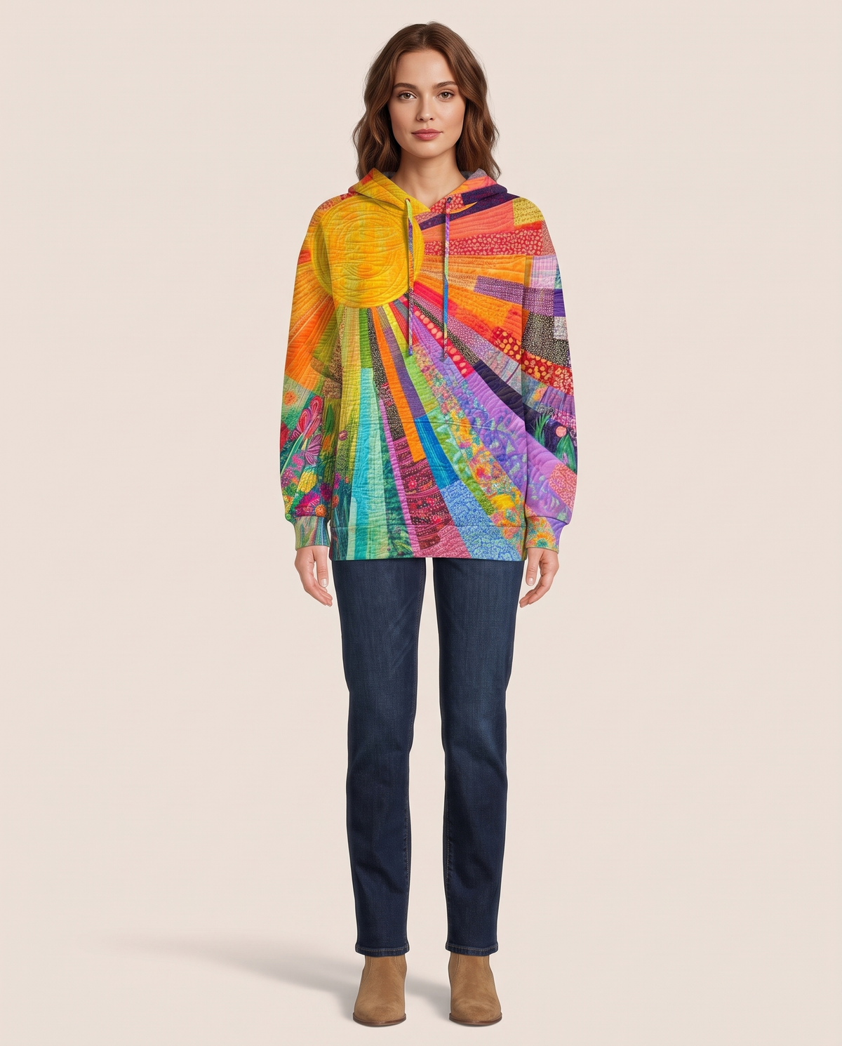 Women's Patchwork Hoodie — studio front