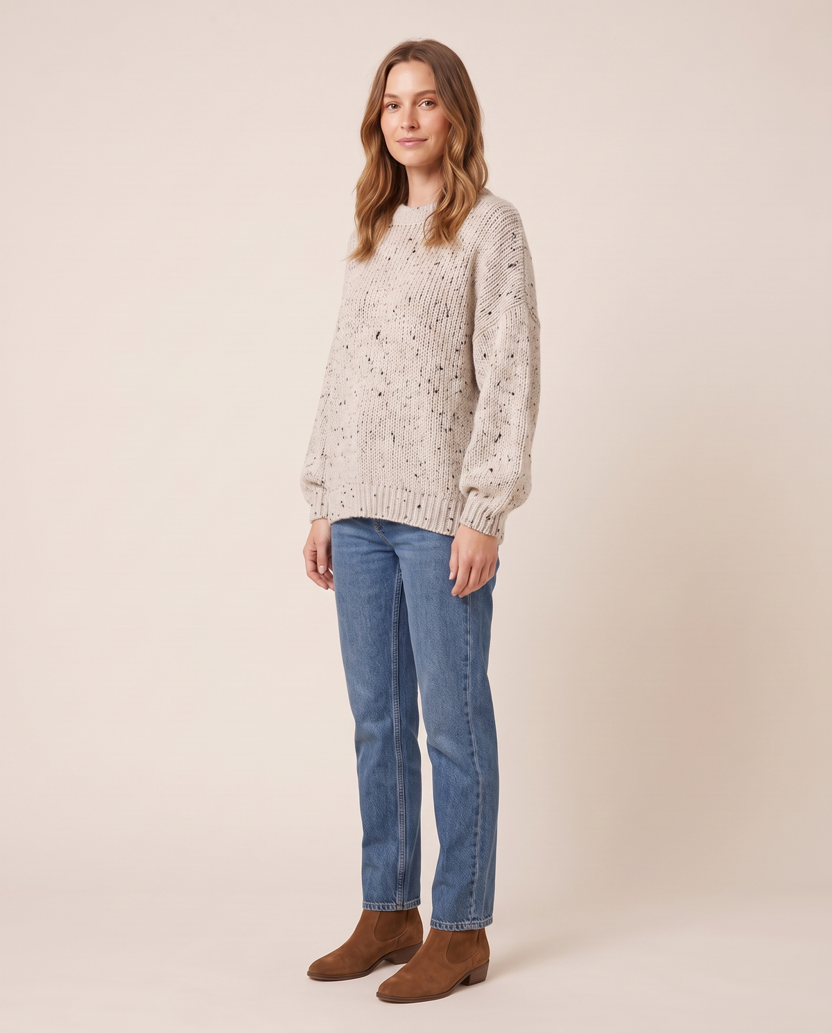 Chunky Knit Crew Neck Sweater — three-quarter view