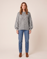 Chunky Knit Crew Neck Sweater — gray, studio front