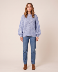 Chunky Knit Crew Neck Sweater — blue, studio front
