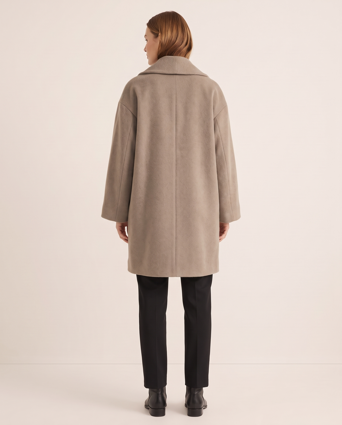 Women's Oversized Wool-Look Cocoon Coat — studio back