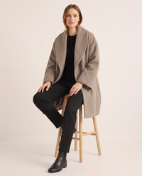 Women's Oversized Wool-Look Cocoon Coat — worn seated
