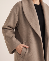 Women's Oversized Wool-Look Cocoon Coat — shawl collar, pocket and texture detail