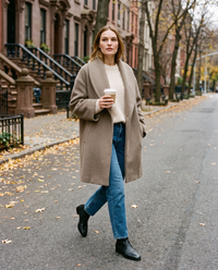 Women's Oversized Wool-Look Cocoon Coat — worn on an Upper West Side street in late autumn with coffee