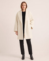 Women's Oversized Wool-Look Cocoon Coat — white, studio front