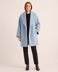 Women's Oversized Wool-Look Cocoon Coat — blue, studio front