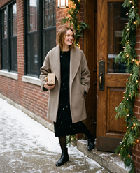 Women's Oversized Wool-Look Cocoon Coat — arriving at a holiday dinner in Chicago