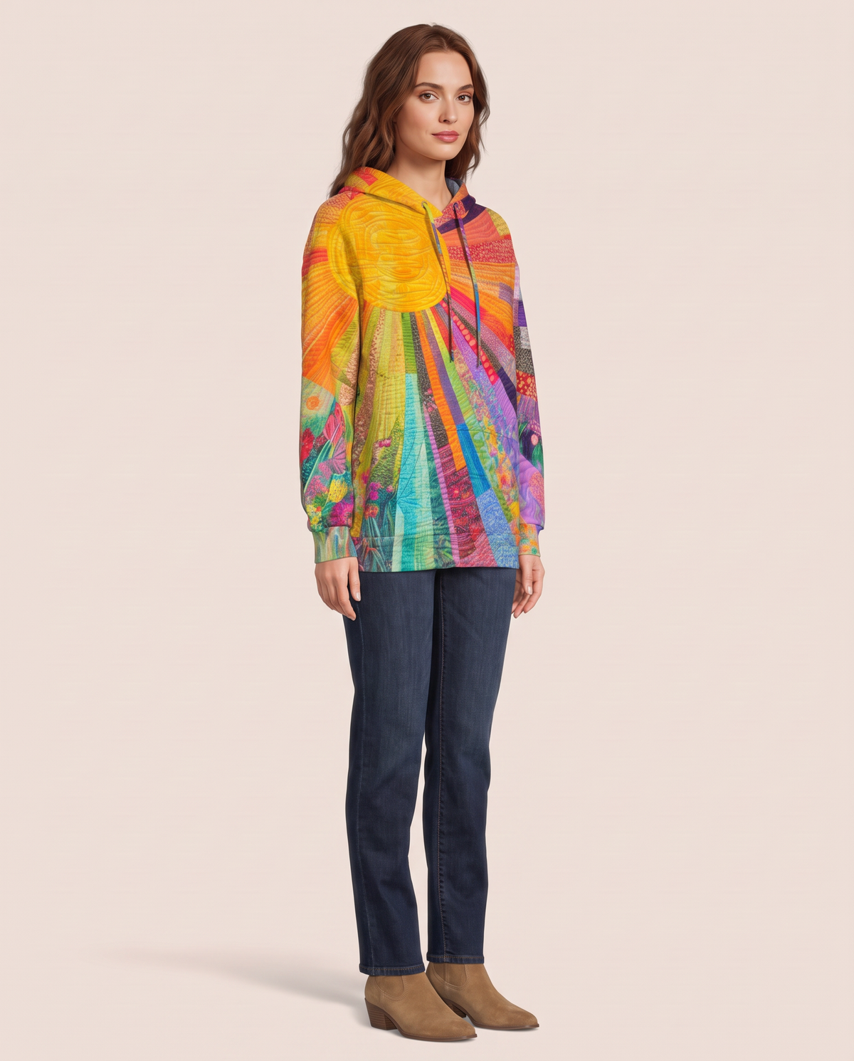 Women's Patchwork Hoodie — three-quarter view