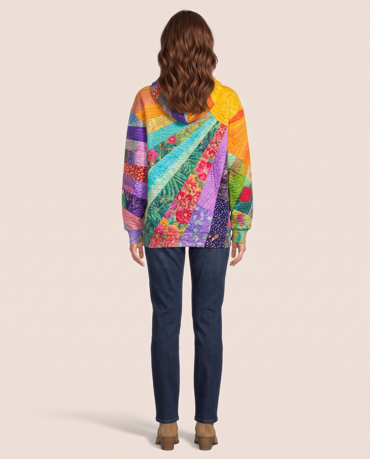 Women's Patchwork Hoodie — studio back