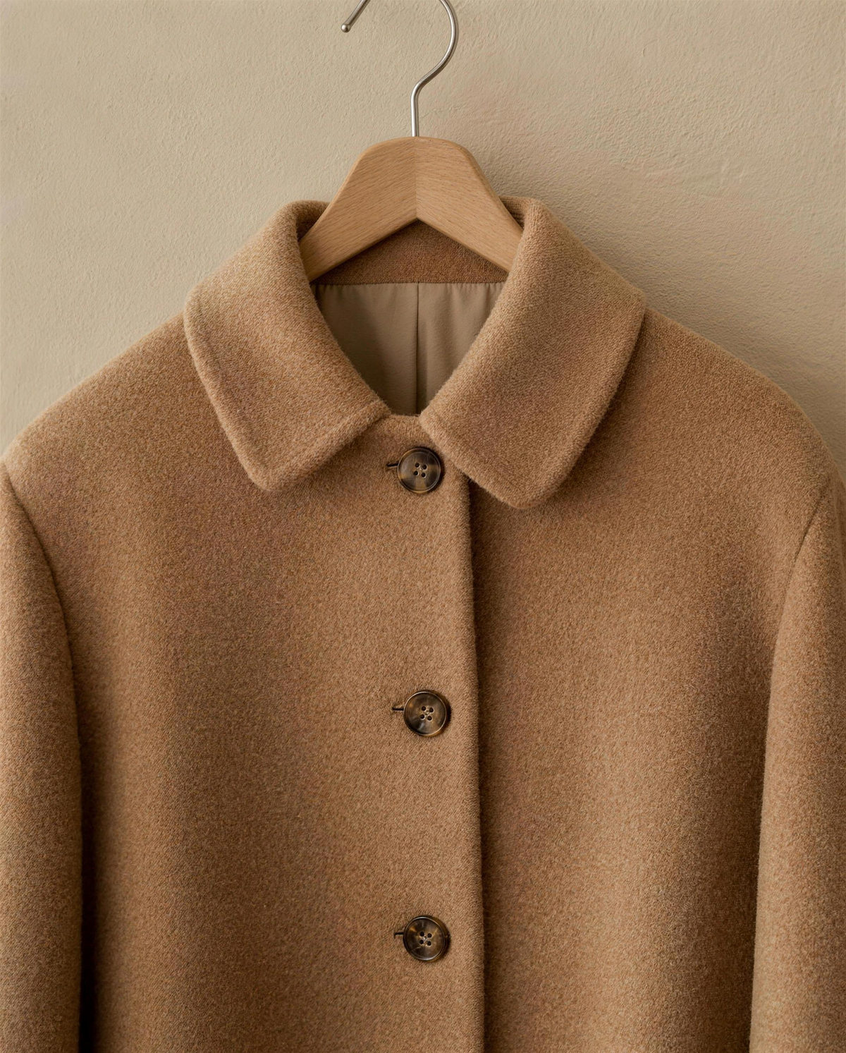 Wool Polo-Collar Coat for Women — polo collar and button detail
