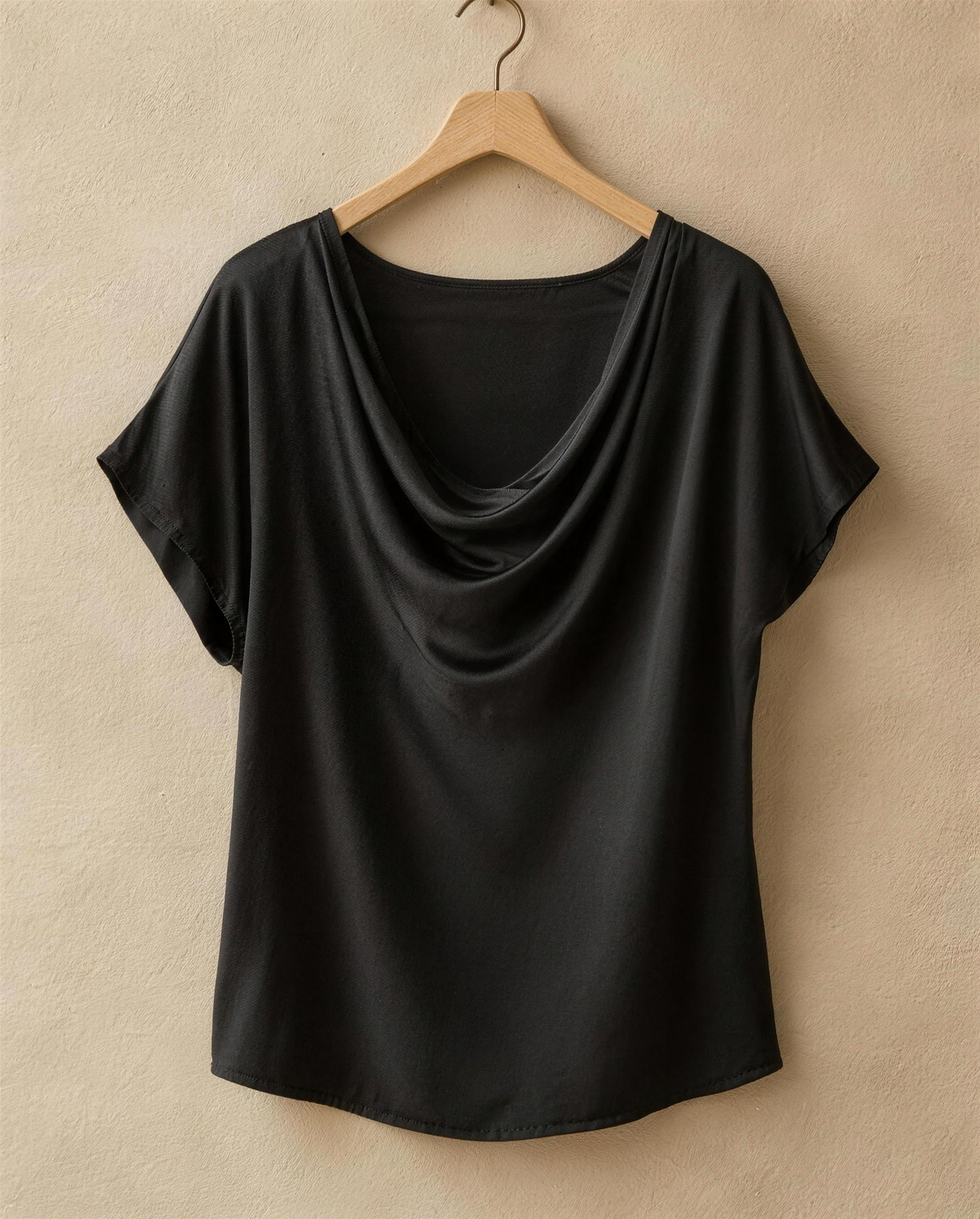 Uinta Elegant Draped Cowl Neck Top — cowl neckline and dolman sleeve detail