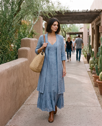 Avignon Elegant Embroidered Maxi Dress and Jacket Set — on a warm November afternoon in Scottsdale