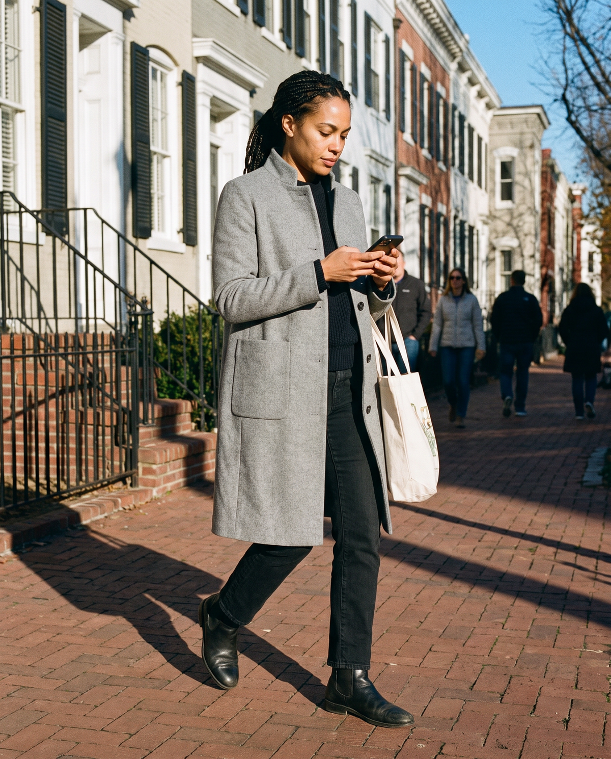 Stand-Collar Wool-Blend Coat with Pockets — walking home with groceries in Georgetown, DC