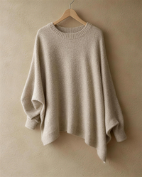 Ghent Warm Wool-Blend Draped Sweater with Asymmetric Hem — neckline and draped sleeve detail
