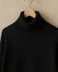 Merano Classic Solid Knit Turtleneck Sweater — roll neck detail