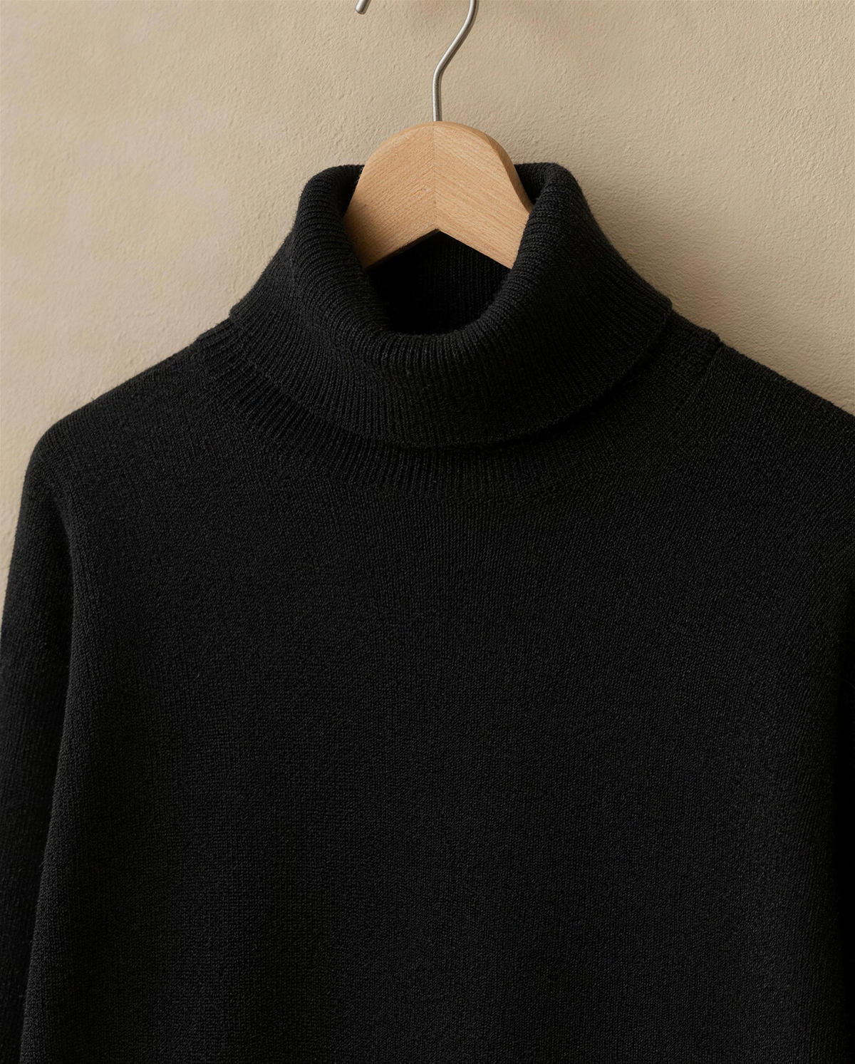Merano Classic Solid Knit Turtleneck Sweater — roll neck detail