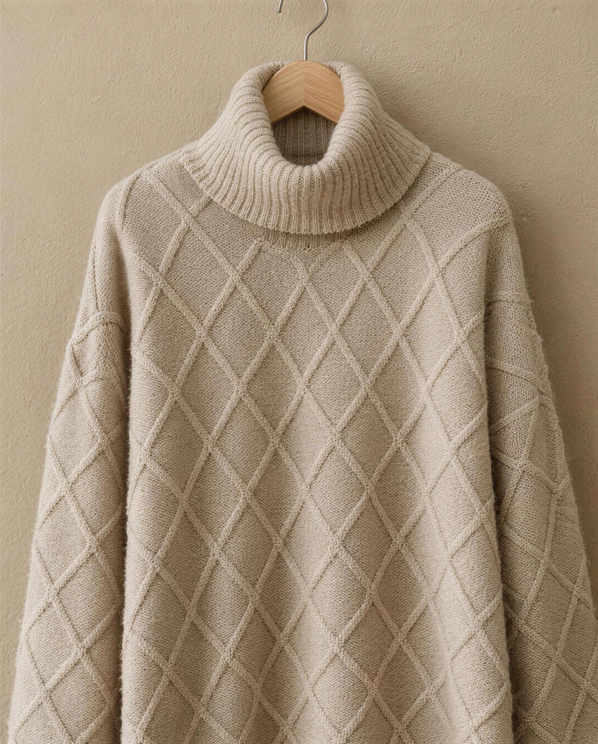 Fairfield Cozy Diamond Knit Oversized Turtleneck Sweater — turtleneck and diamond knit detail