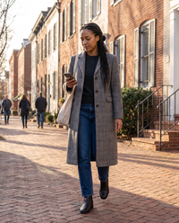 Long Checked Wool-Blend Coat — walking home with groceries in Georgetown, DC