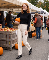Highline Warm Fleece-Lined Slim Turtleneck Sweater — at a Hudson Valley farmers market