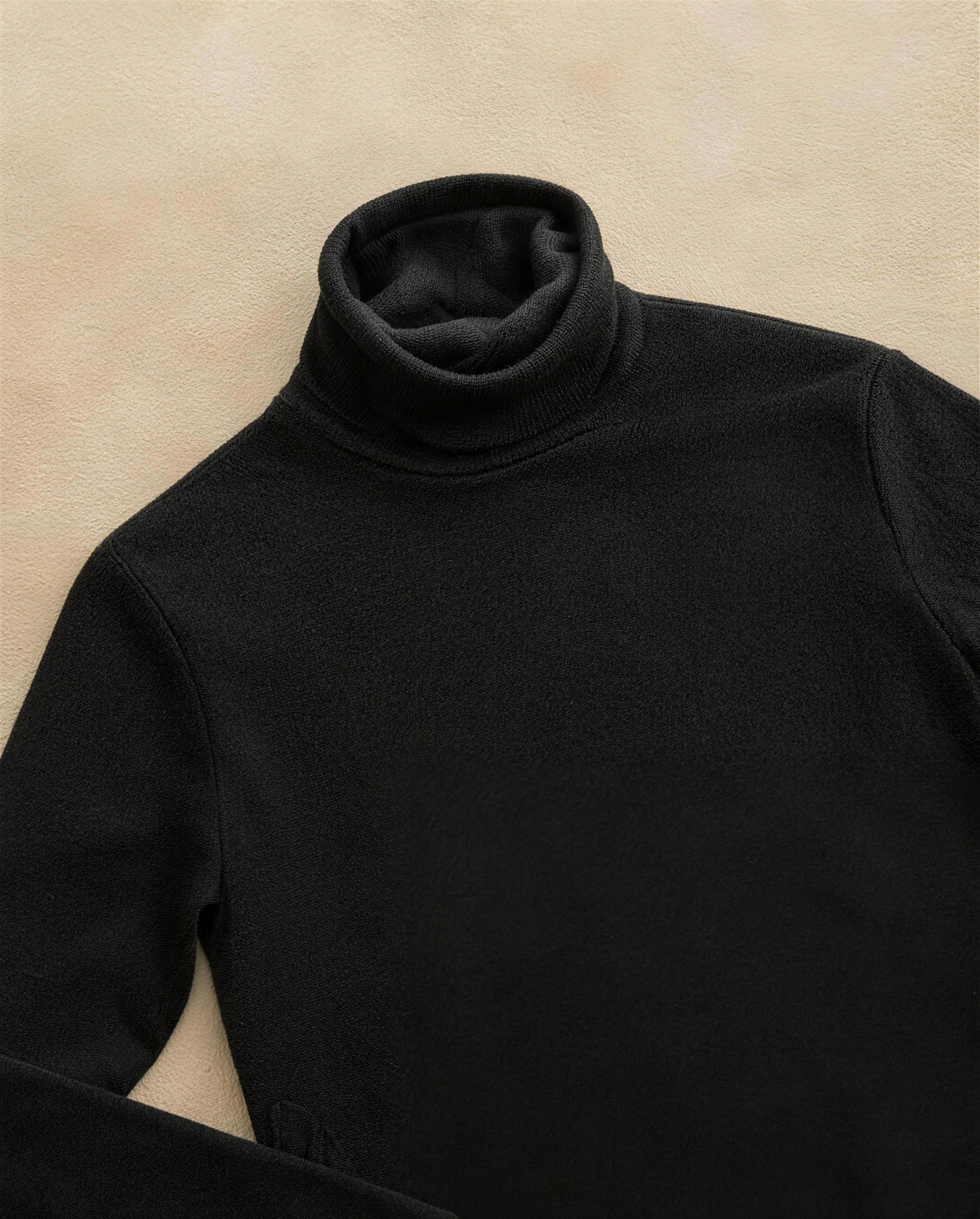 Highline Warm Fleece-Lined Slim Turtleneck Sweater — fleece lining detail