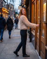 Cropped Shaggy Faux Fur Jacket — arriving for dinner in the West Village