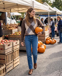Weymouth Classic High Neck Color Block Argyle Sweater — at a Hudson Valley farmers market